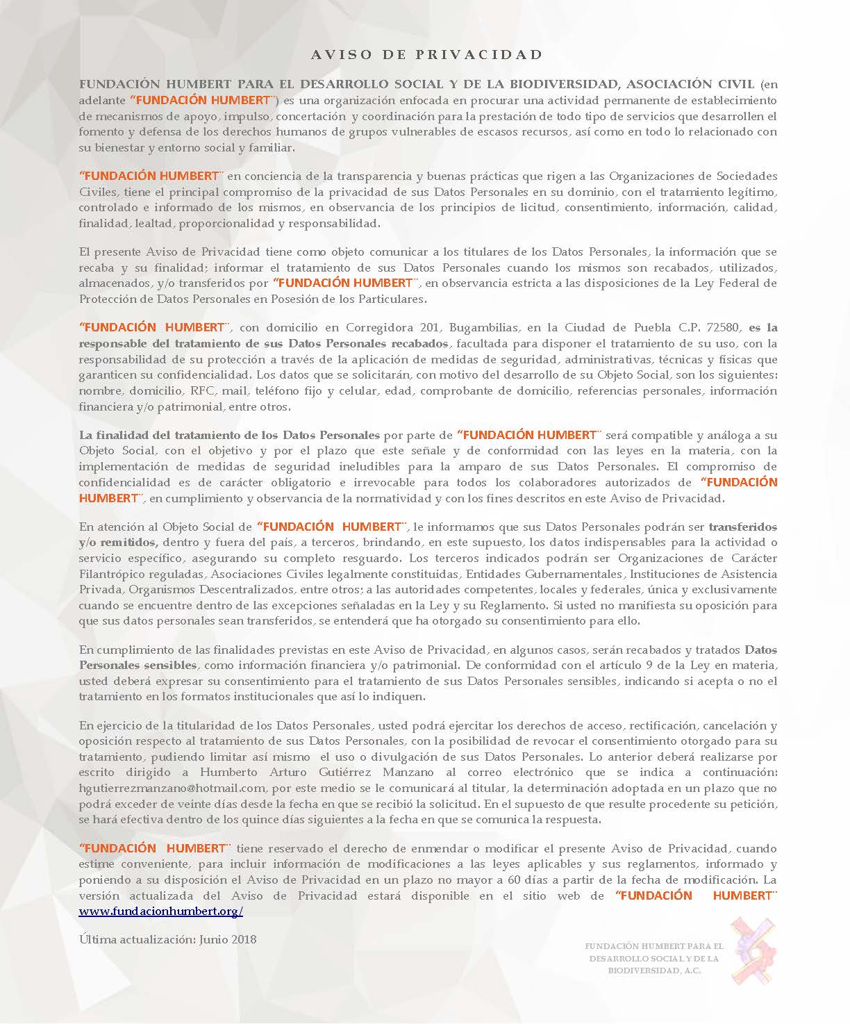 AVISO DE PRIVACIDAD (Página Web)